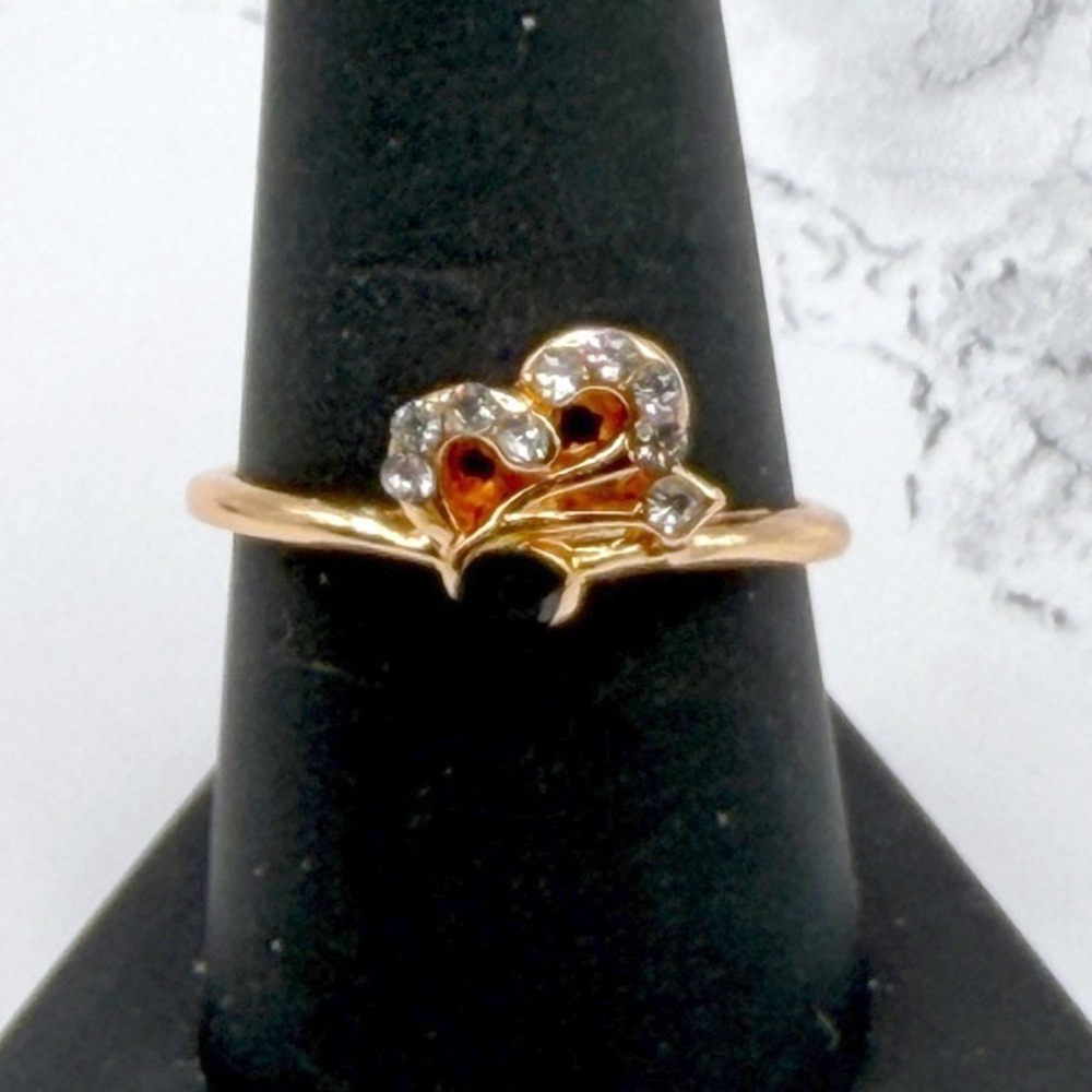 Rose‎ Gold Heart & Arrow Ring Size 9 Black Stone Rhinestone Love Ring